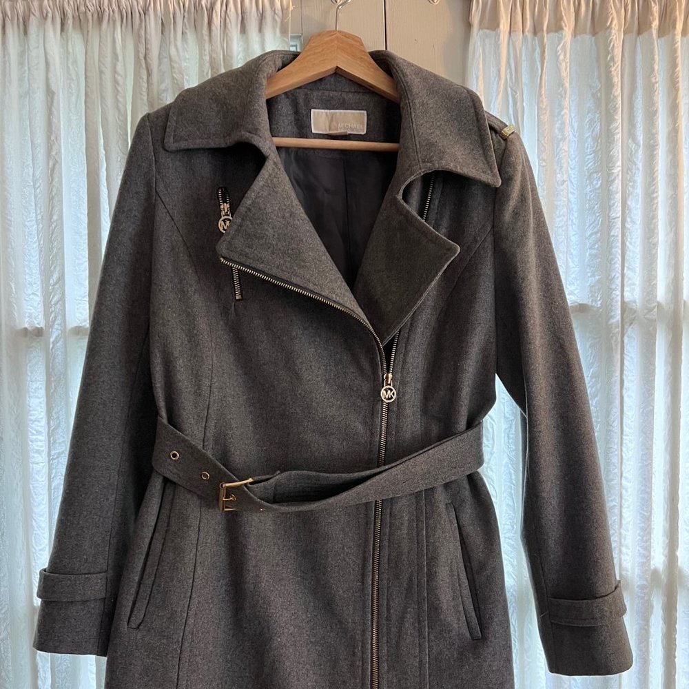 Asymmetrical Grey wool blend coat by MICHAEL Michael Kors Size 10